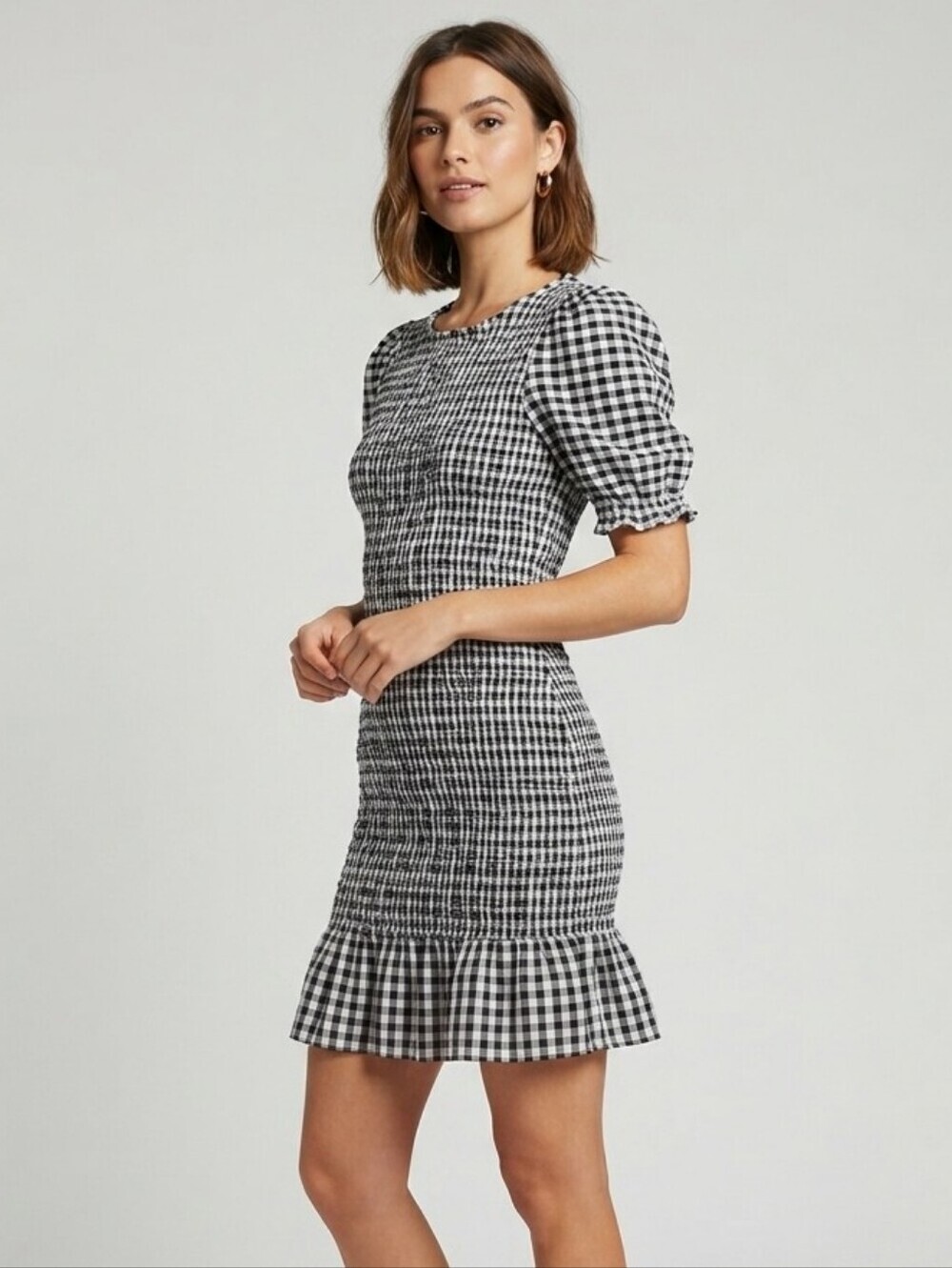 American Eagle Black & White Gingham Smocked Ruffle Mini Dress – New With Tags (